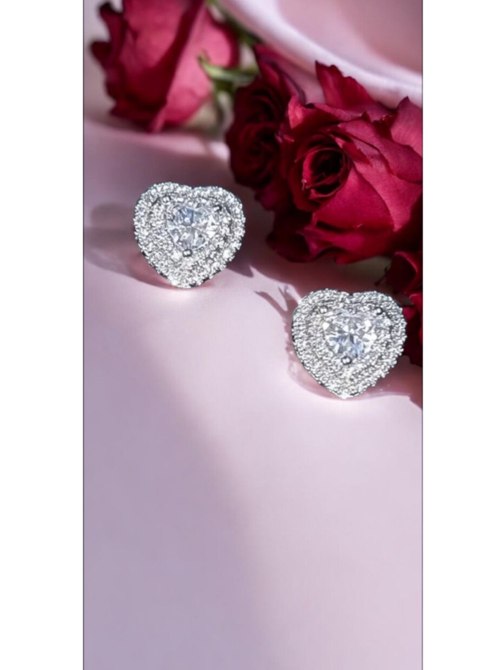 J. CREW Heart Halo Crystal Stud Earrings - Silver-tone NEW - Picture 5 of 7